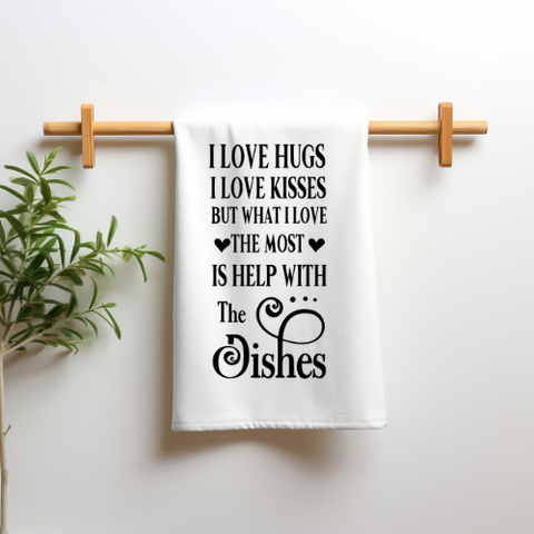 I Love Hugs & Kisses Tea Towel