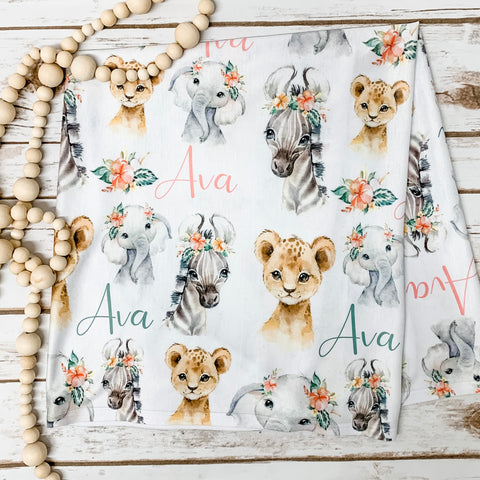 Custom Name Safari Swaddle Blanket